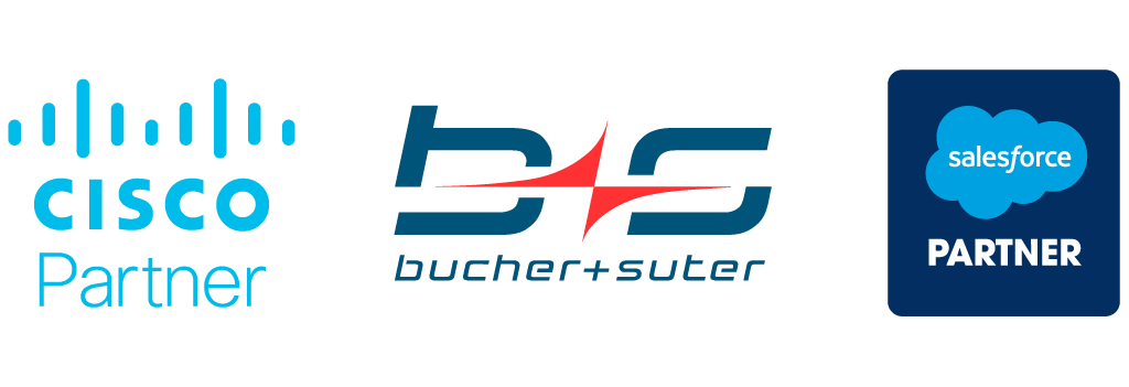 logo display of bucher + suter, cisco and salesforce partner